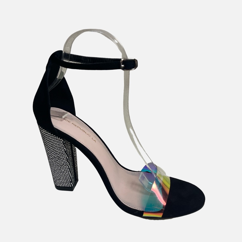 Sparkling silver and iridescent black pumps/heels